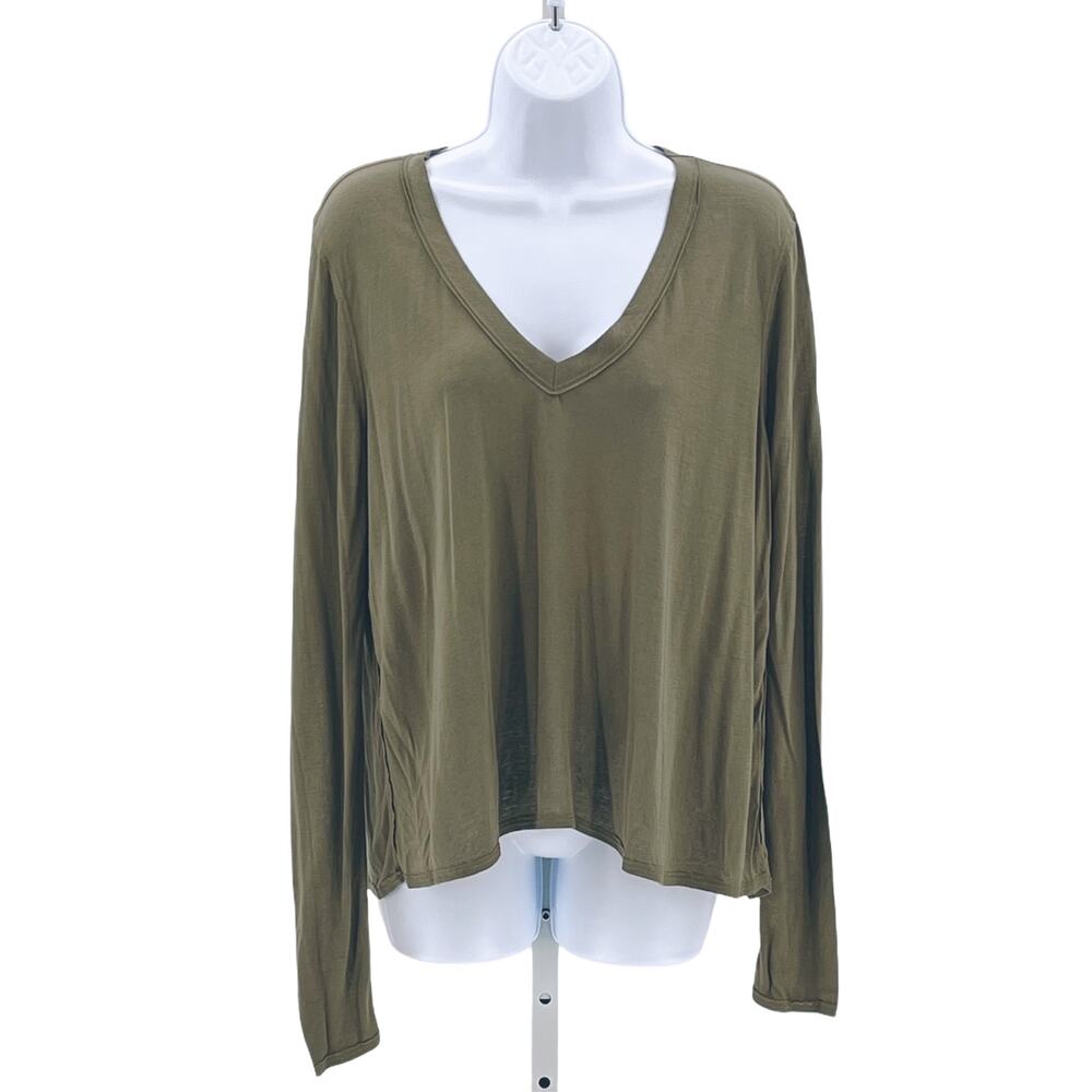 Chaser Raw Edge Long Sleeve Vintage V-Neck Tee Small
